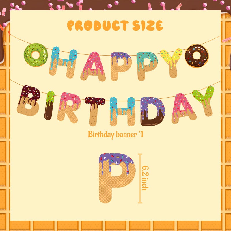 BIEUFBJI Donut Happy Birthday Banner Donut Theme Birthday Party Decorations Baby Shower Kids Birthday Party Decoration Supplies - Image 2